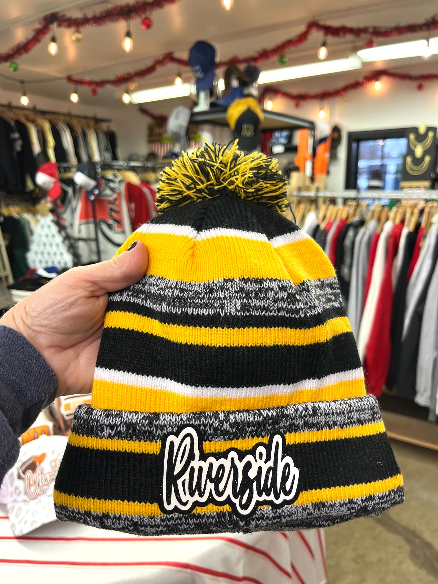 New Era beanie with school/mascot glitter patch