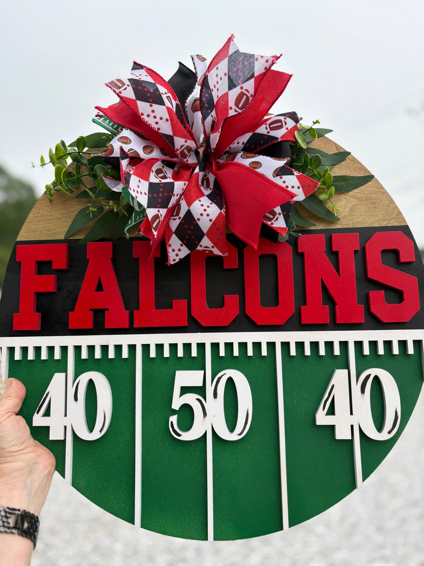 Football yardage mascot door hanger