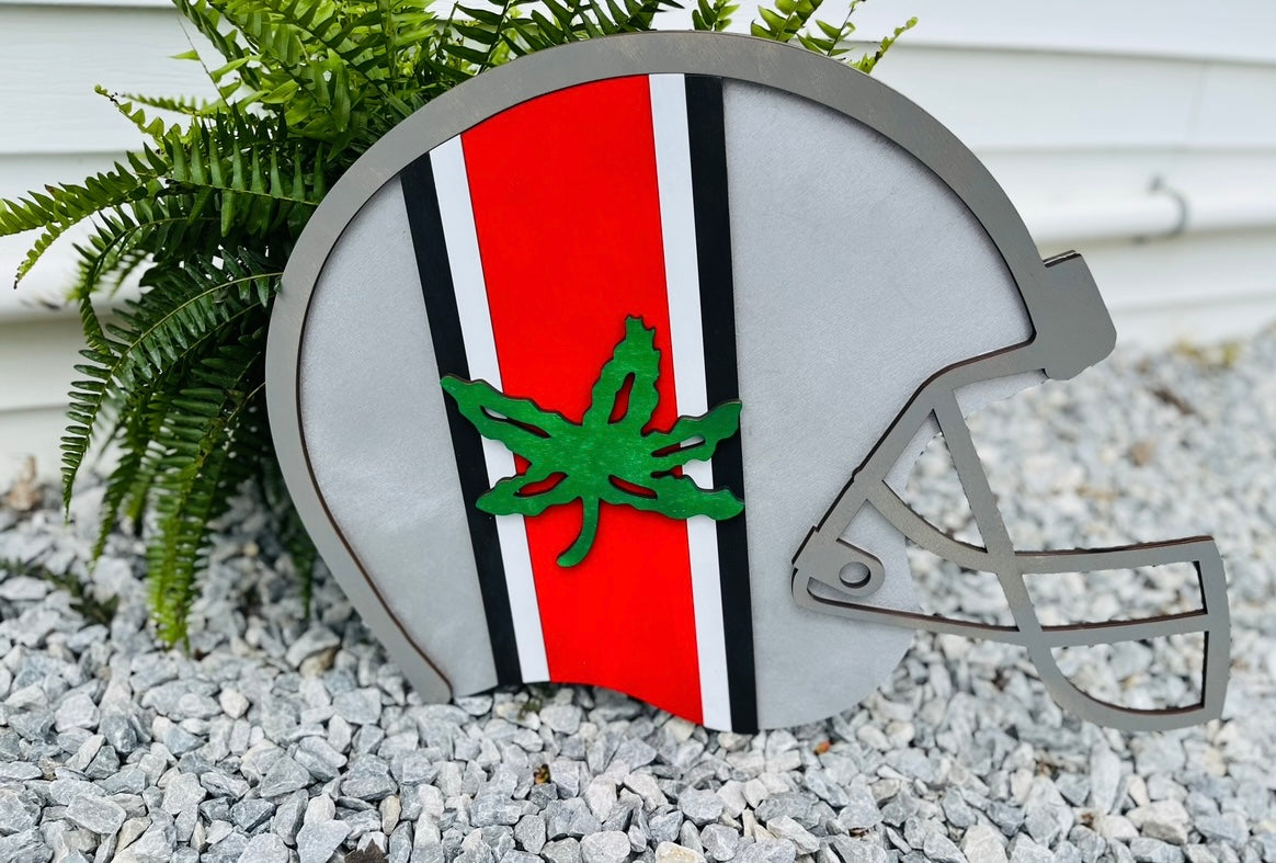 Wood football helmet decor or door hanger