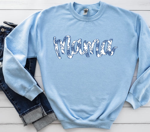 Mama willow blue print crew sweatshirt