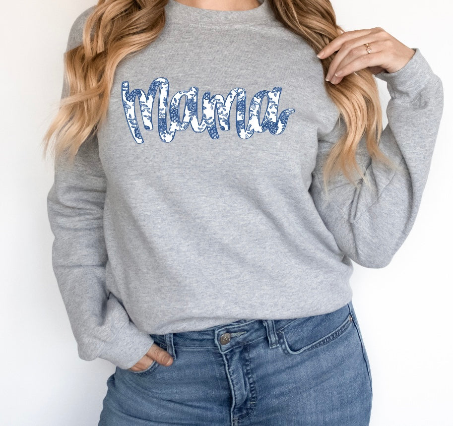 Mama willow blue print crew sweatshirt