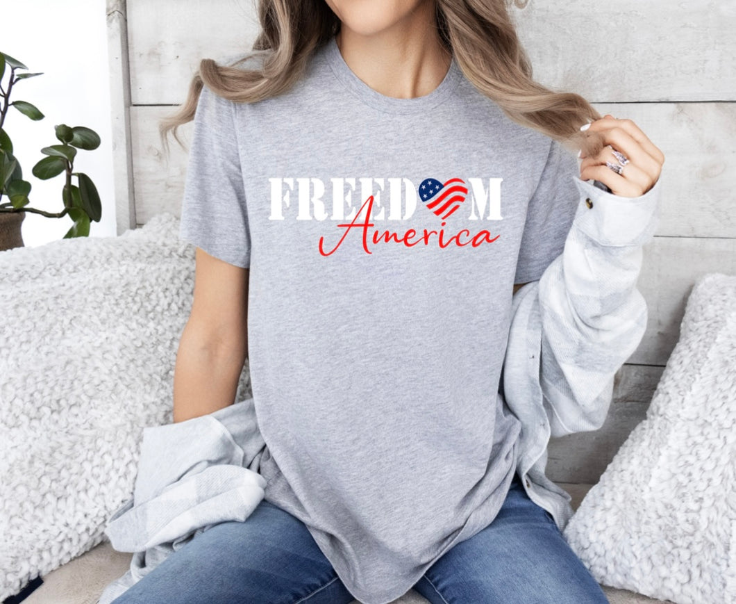 FREEDOM with flag heart tee or tank