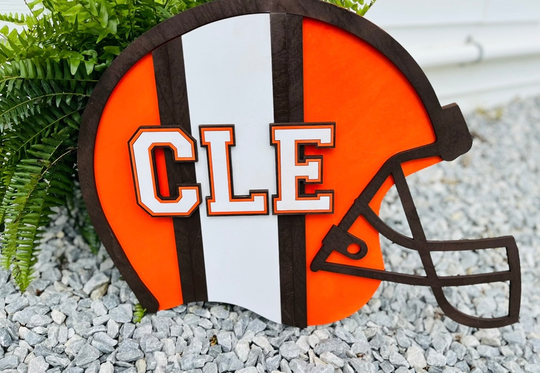 Wood football helmet decor or door hanger