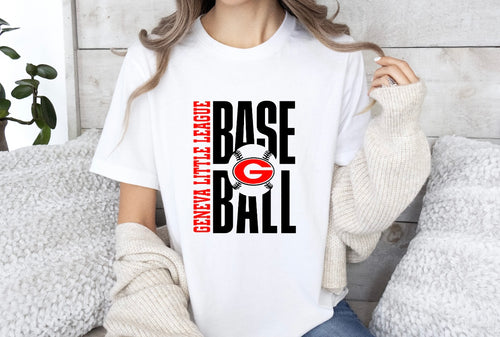 Geneva Little League Baseball stacked design $12 tee or tank
