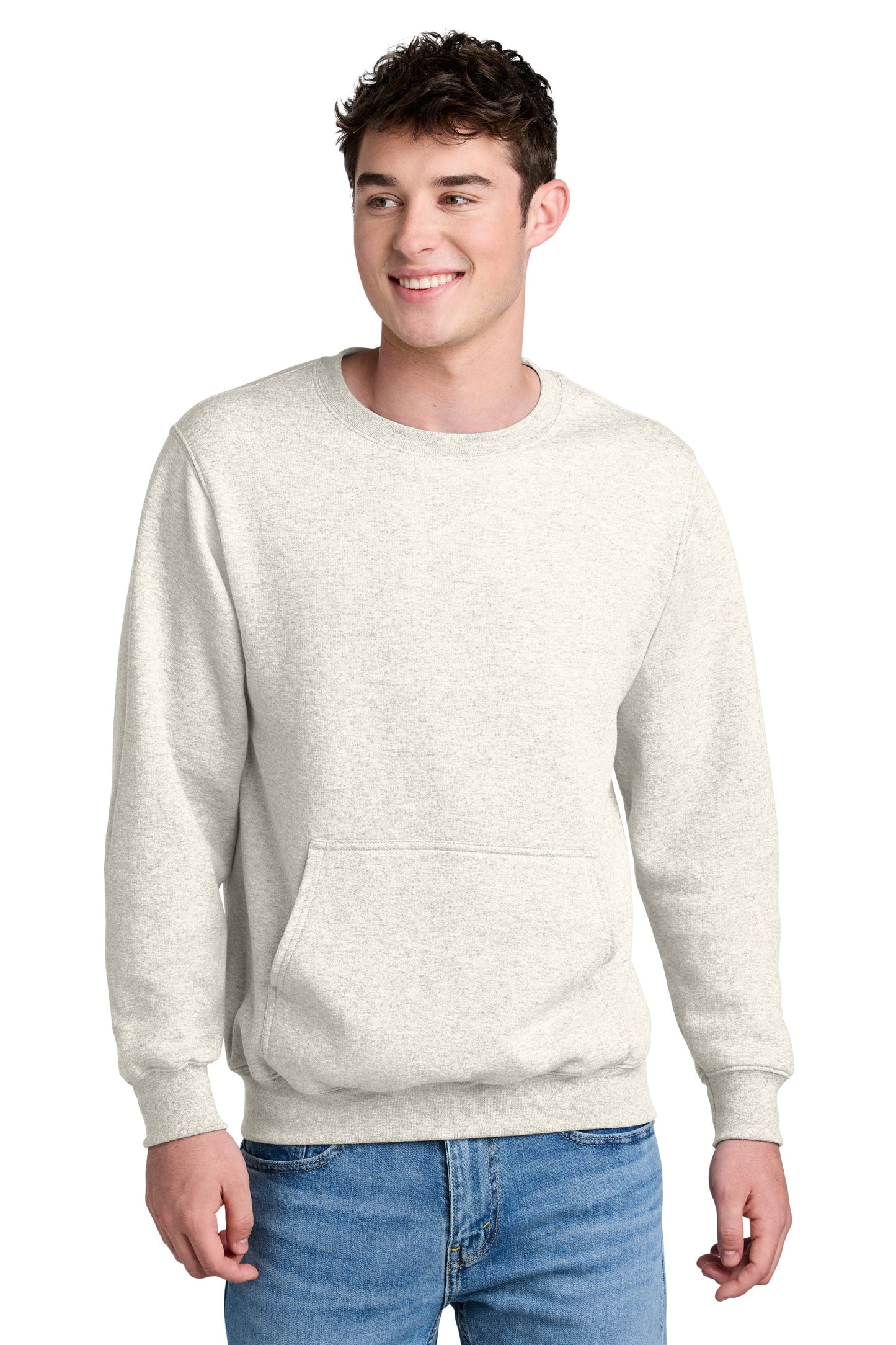 Pocket crew sweatshirt with script mascot/school