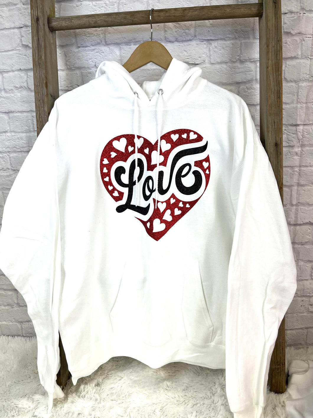 White love glitter red heart