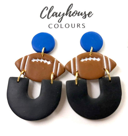 Clayhouse colors earrings football with horseshoe