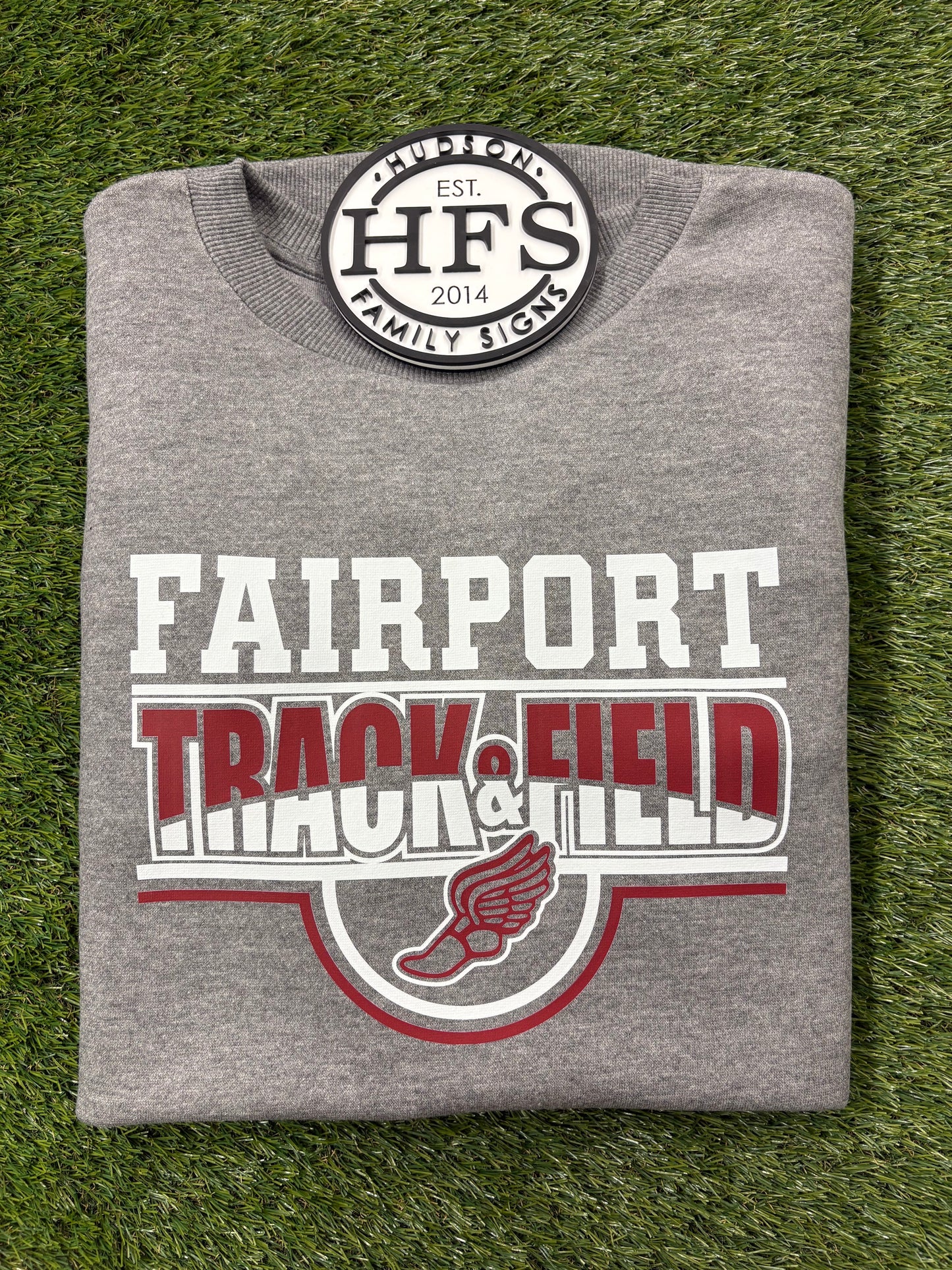 Track & field with school name and half circle
