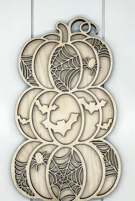 Tiered pumpkins with webs and bats diy