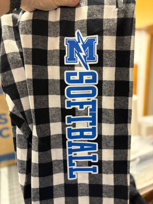 Softball flannel pants with your mascot