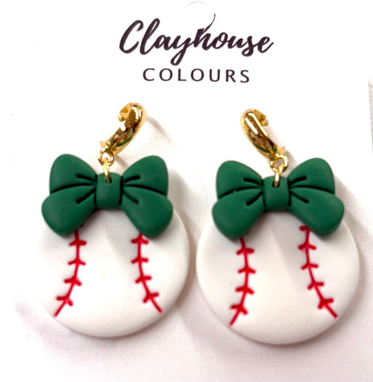 Clayhouse colors earrings baseball with bows