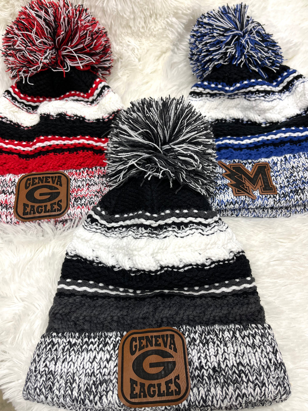 Sport tek Multi Striped Beanie with Pom Hudson Family Signs