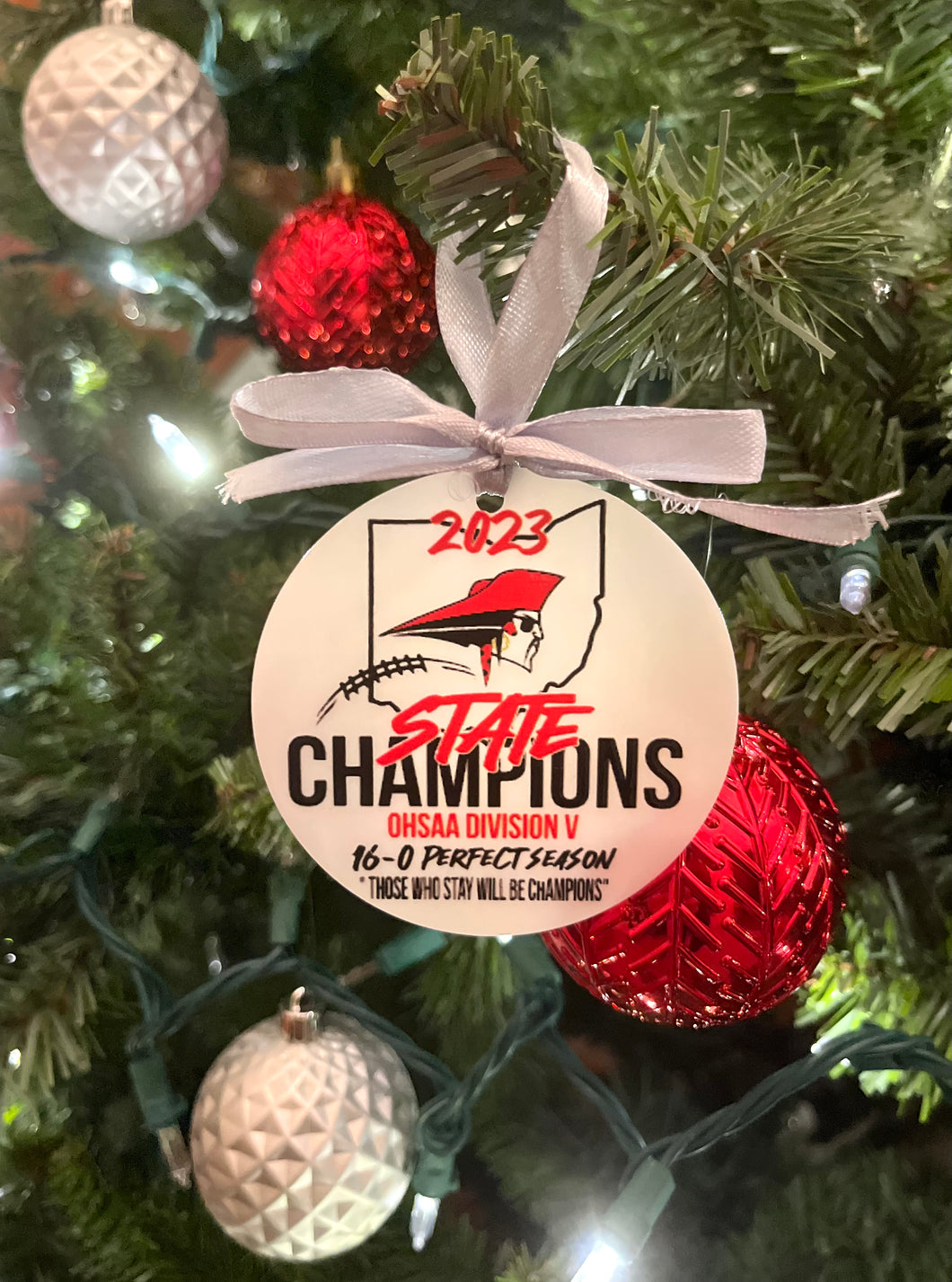 Perry state champ white Christmas ornament