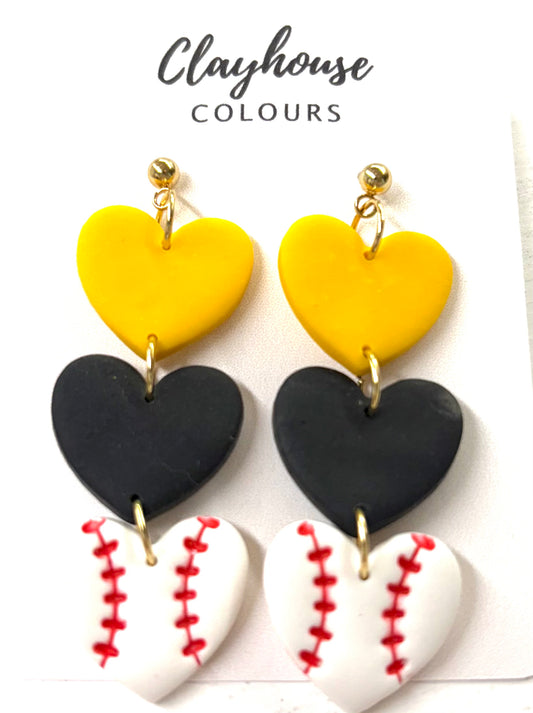 Clayhouse colors earrings hearts baseball