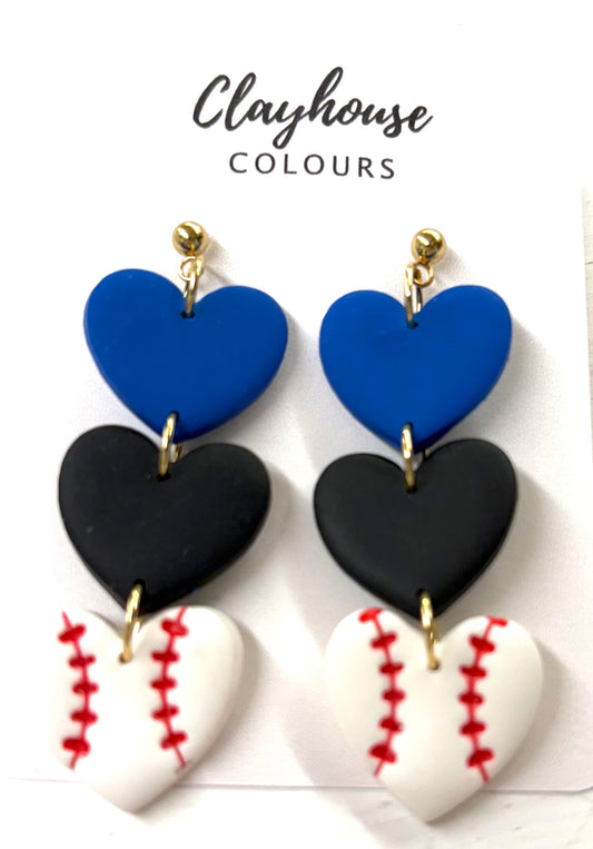 Clayhouse colors earrings hearts baseball