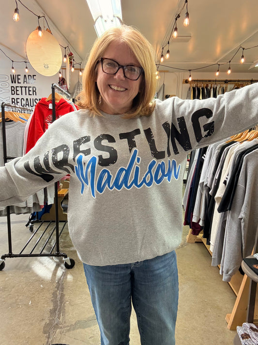 Wrestling Oversized Print Horizontal Design- CREW SWEATSHIRTS ONLY