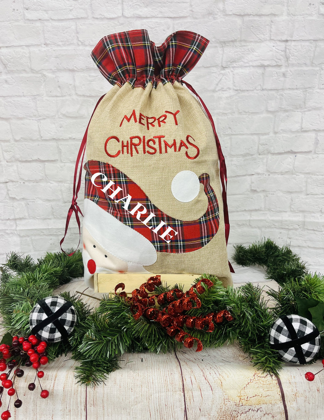 Santa sack - merry Christmas plaid santa