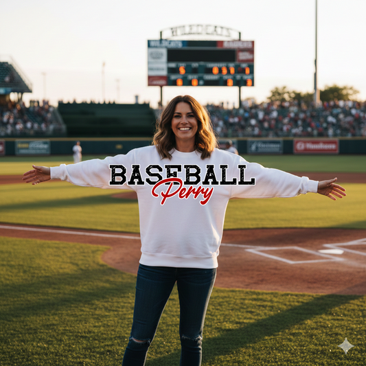 Baseball Oversized Print Horizontal Design- CREW SWEATSHIRTS ONLY