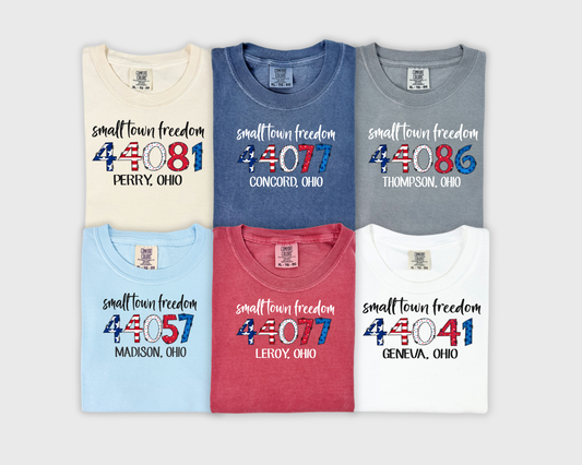 Patriotic zip code comfort colors tee