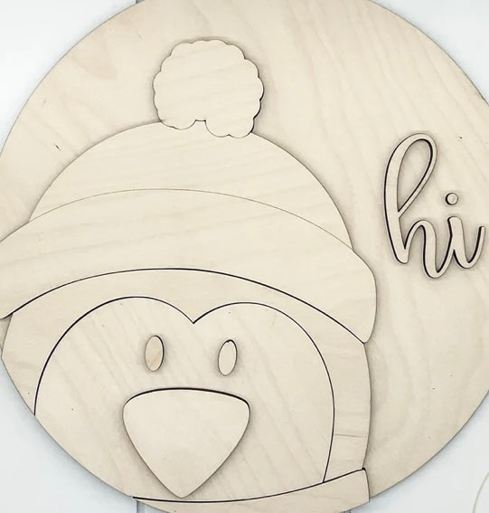 Penguin laser 3d round birch diy