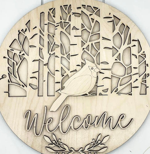 Cardinal welcome laser 3d round birch diy