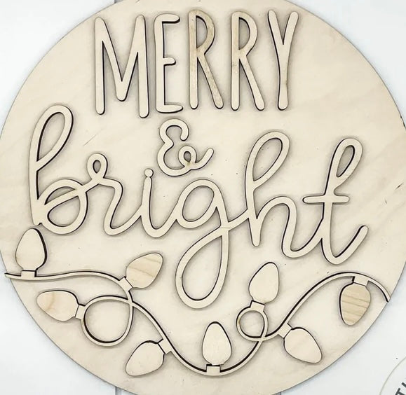 Merry & bright laser 3d round birch diy
