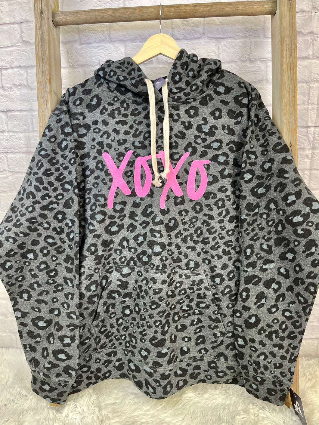 Xoxo pink glitter leopard hoodie