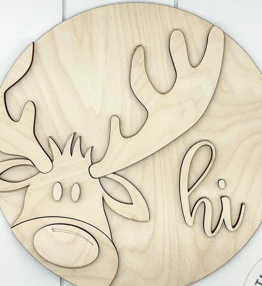 Reindeer laser birch diy 3d cut out round